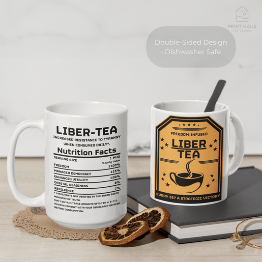 Liber-Tea Funny Mug | White Ceramic Coffee Cup